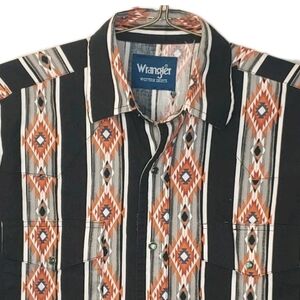 Vtg Wrangler Pearl Snap Shirt Men Med Tribal Native Southwestern Biker Western